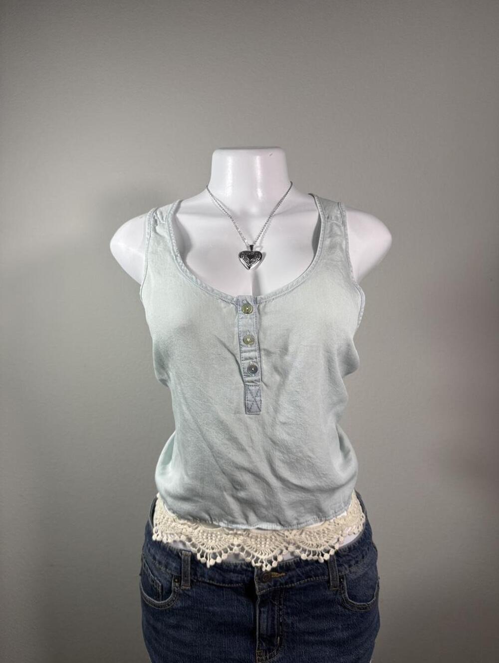 Life in Progress Light Blue Crochet Hem Tank Top